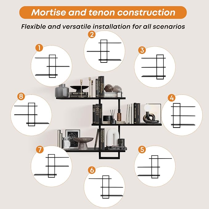 PHOENANCEE 3 Tier Wall Shelves,Decorative Floating Shelf for Wall,Plants Photo Shelf Storage Display Shelving Wood for Living Room Bedroom Kitchen Home Office Decor,Modern,Large,22 Inch(Black)