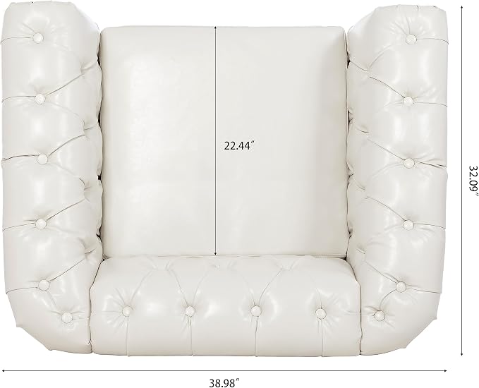 LEVNARY Leather Upholstered Armchair, Mid-Century Modern Single Sofa Chair with Rolled Arms and Nailhead, Tufted Pu Leather Chesterfield Chair for Home Bedroom Reading Room (Cream White)