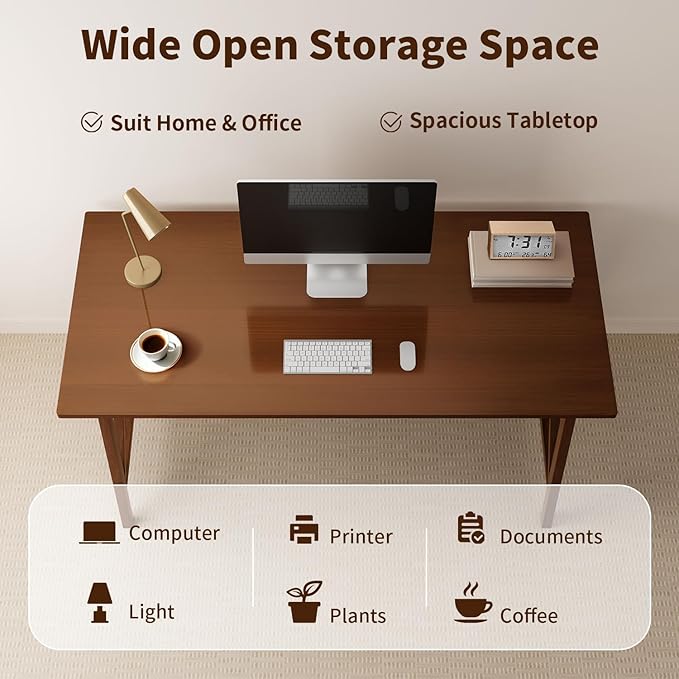 NELYE Modern Solid Wood Desk - 54" Simple Computer Table for Home Office Study Writing Workstation in Walnut, 54" W x 24" D