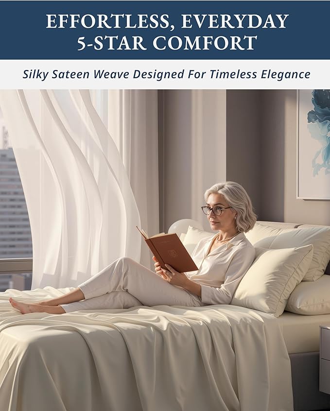 LANE LINEN 100% Egyptian Cotton Twin Bed Sheets, Eco Friendly No Pill Naturally Cooling Sheets, Soft & Comfy Sateen Weave for Silky Smooth Finish, Available in Variety of Color - Ivory