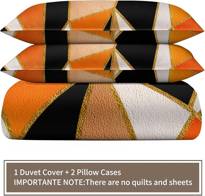 Geometric Marble Duvet Cover California King, Abstract Marble Texture Bedding Set 3 Piece, Modern Black Orange Brown Patterned Comforter Cover with Zipper Soft Microfiber, 2 Pillowcases