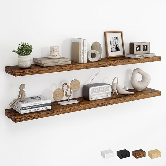 Dreamland 48Inch Floating Shelves for Wall, Rustic Wooden Storage Shelf for Living Room, Kitchen, Farmhouse, Wall Mounted Display Shelving with Invisible Heavy-Duty Metal Bracket, Set of 2 - Brown