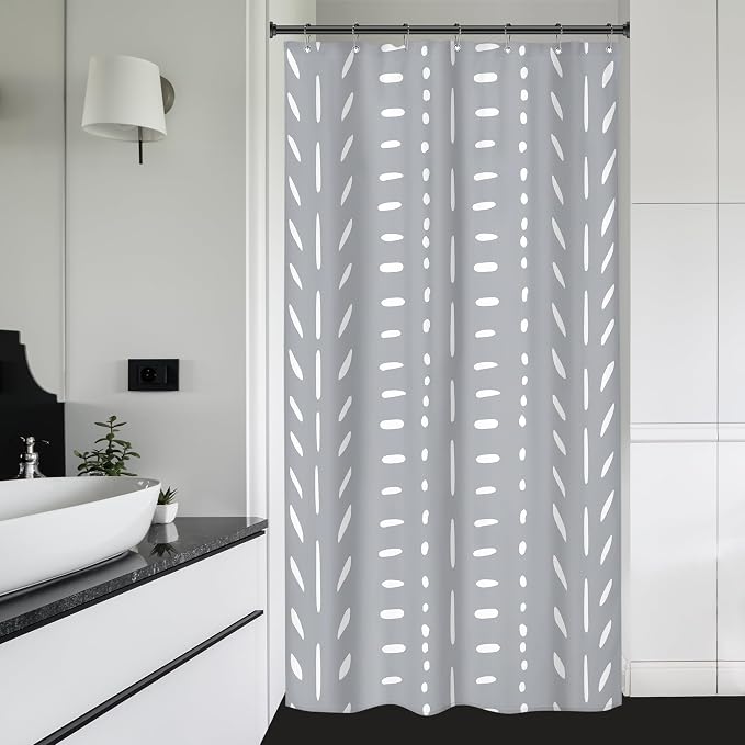 Riyidecor Stall Small Boho Gray Half Size Shower Curtain Chevron Herringbone Striped Geometric 36Wx72H Inch Single Narrow Tiny Walkin Stand Up Fabric Decor Bathroom Polyester Waterproof 7 Pack Hooks