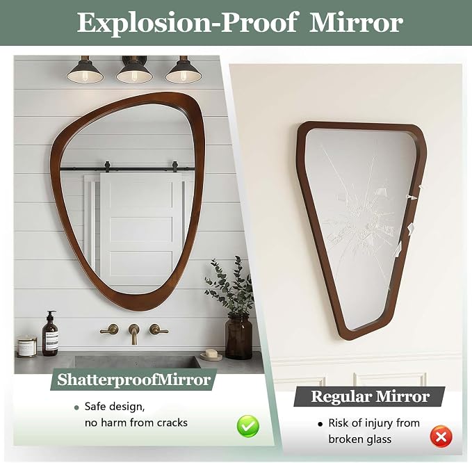 24x36 Inch Asymmetrical Wall Mirror Wood,Rustic Irregular Shaped Vanity Mirror for Bathroom,Bedroom, Living Room, Entryway, Fireplace,Wall Decor,Solid Wooden Frame (Dark Walnut, 24"x36" Inch)