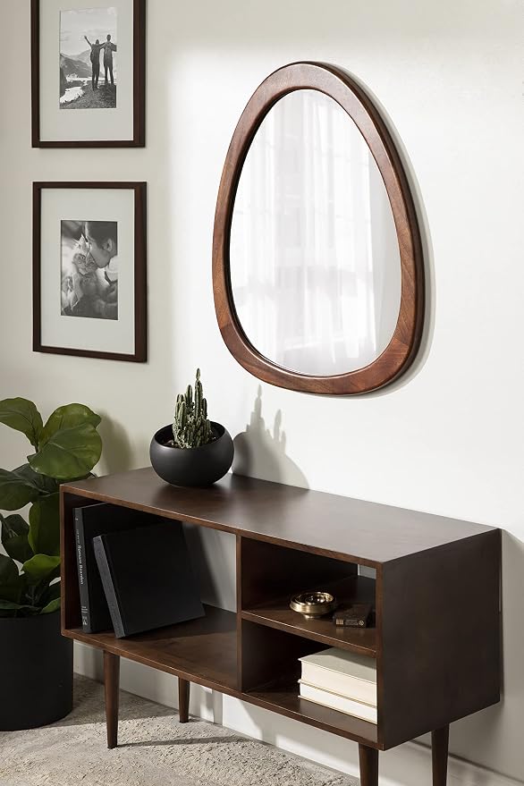 Kate and Laurel McKinder Asymmetrical Wood Wall Mirror; 24 x 28; Walnut Brown; Decorative Irregular Geometric Mirror with Robust Wooden Frame and Distinct Finish