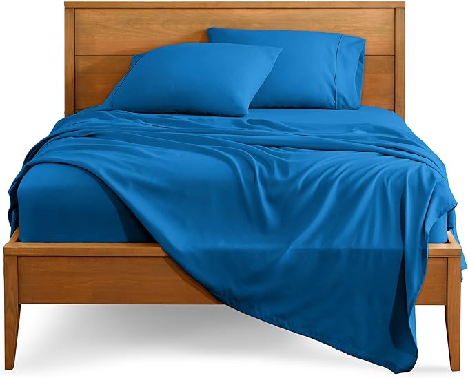 Bare Home Split Head Flex King Sheet Set - 1800 Ultra-Soft Microfiber Bed Sheets - Double Brushed - Deep Pockets - Easy Fit - 4 Piece Set - Bedding Sheets & Pillowcases (Medium Blue)