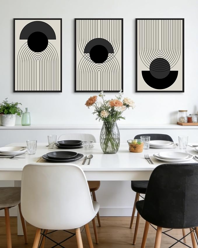 Drsoum Black Boho Wall Art Framed Modern Decor Bohemian Wall Decor Abstract Geometry Lines Prints Ready to Hang 16x24in Black Framed