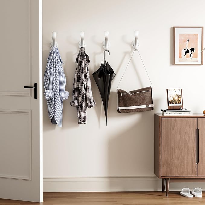 Coat Hooks Heavy Duty - Easy to Install Metal Towel Hooks Fashionable Wall Hooks for Hanging Hat, Towel, Key, Robe, Scarf, Bag, Cap (10 PCS White)