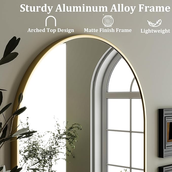 HARRITPURE 22"x30" Arched Bathroom Mirror, Wall Mounted Mirror, Gold Arch Mirror, Aluminum Alloy Frame Wall Mirror for Living Room, Bedroom and Entryway