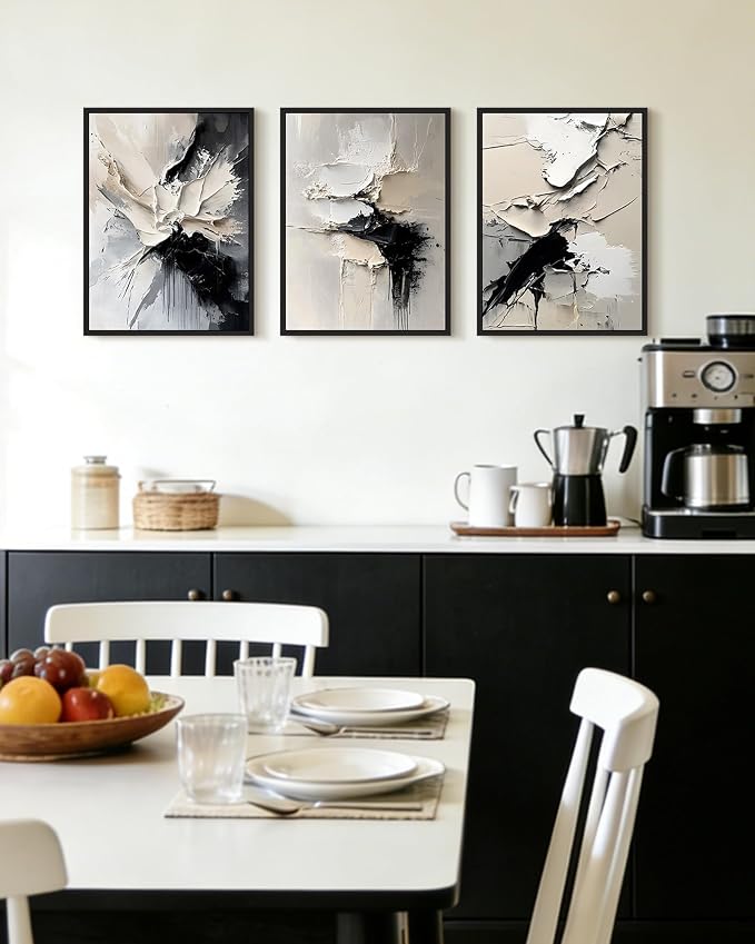 KUVIOKE Navy Blue Abstract Framed Wall Art Minimalist Graffiti Pastel Wall Decor Modern Neutral Color Block Illustration Painting Brush Stroke Art Home Decor 11x14in (Black Framed)