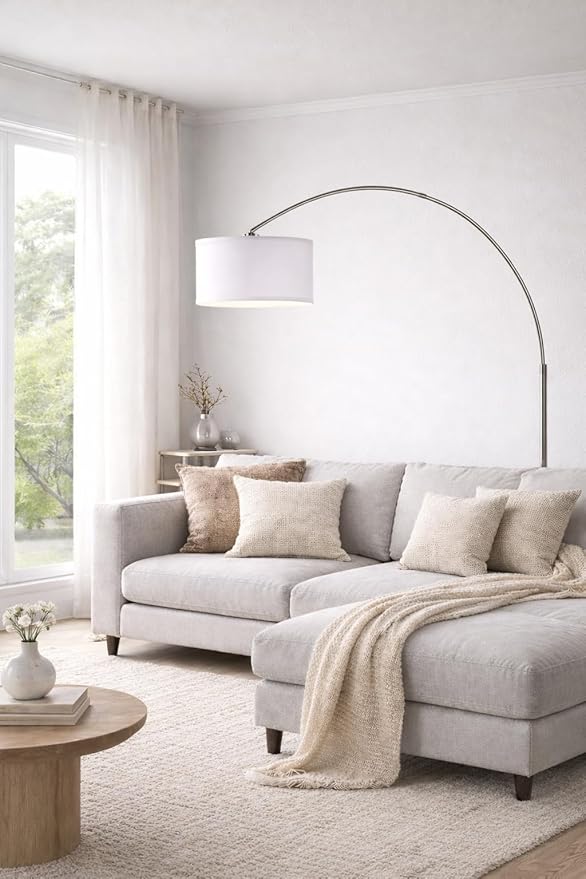 Major-Q Contemporary 81" Tall Standing Arc Floor Lamp Adjustable Height- Real Marble Base - Ideal for Behind Sofa Living and Dining Rooms -