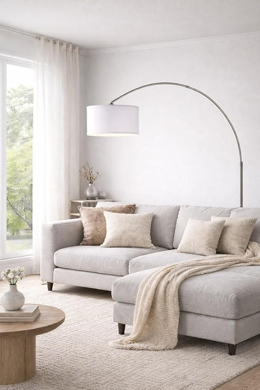 Major-Q Contemporary 81" Tall Standing Arc Floor Lamp Adjustable Height- Real Marble Base - Ideal for Behind Sofa Living and Dining Rooms -