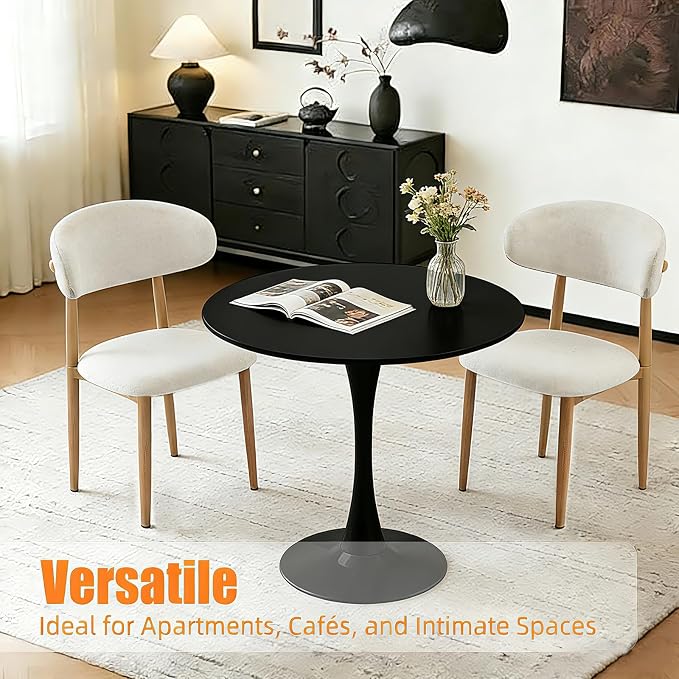 31.5" Tulip Table Round Dining Room Table, Mid-Century Modern Small Kitchen Table for 2-4 Persons, Leisure Coffee Table for Living Room Balcony Bistro Office (Black, 31.5")