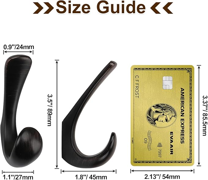6 Pack Towel Hooks for Bathrooms Wall Mounted, Oil Rubbed Bronze Bathroom Hooks for Towels, Robe & Towel Hook for Wall, Modern Bath Towel Hook
