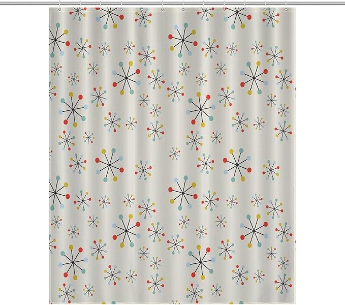 Mid Century Atom Pattern Shower Curtains, Colorful Retro Abstract Geometry Fashion Artistic Washable Waterproof Fabric for Bathroom Decor Bathtub with 12 Hooks 55x72in（140x183cm）