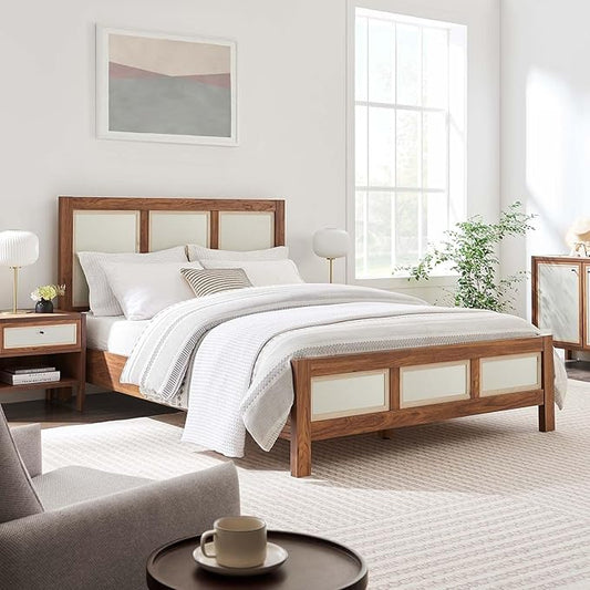 Modway Capri Mid-Century Modern Queen Size Bed in Walnut with Headboard and Footboard