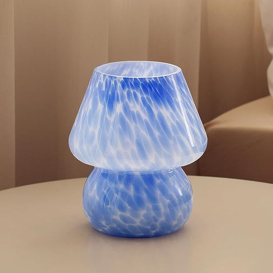 Mushroom Lamp Table Lamp for Bedroom,Small Desk Bedside Lamps for Living Room,Mushroom Decor Cute Mini Modern Mid Century Lamps for Night Stands (Blue)