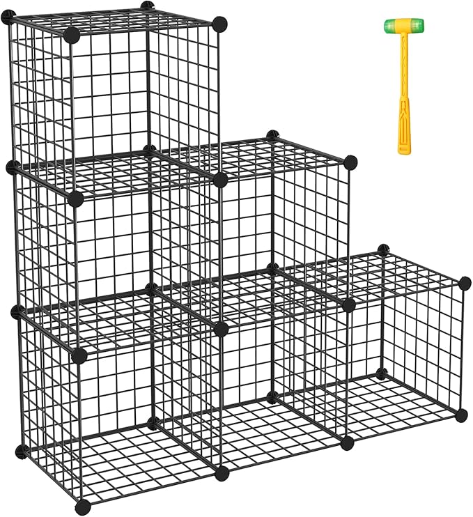 Wire Cube Storage Organizer, Metal Storage Shelves Bookshelf, Stackable Modular Closet Organizer for Bedroom Living Room, Office, Storage Shelves (6 Cubes, Iron)