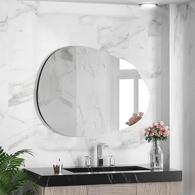 Irregular Wall Mirror 22x30 Inch, Asymmetrical Frameless Bathroom Mirrors with Tempered Glass for Living Room Bedroom,Decorative Modern Wall Decor
