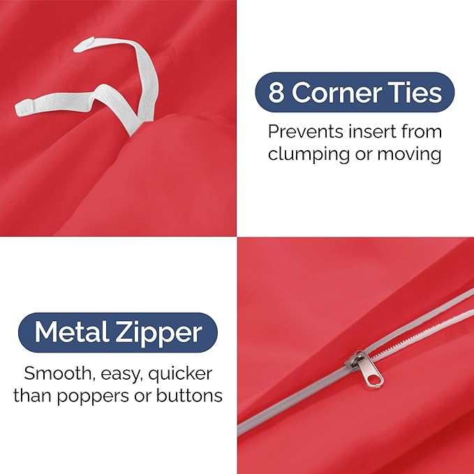 Duvet Cover Cal King Size - Extra Soft Cal King Size Duvet Cover - Lightweight & Breathable - Easy Care & Fade Free with Zipper Closures & Ties - 104" x 98" Inches - (Red) Comforter Not Included