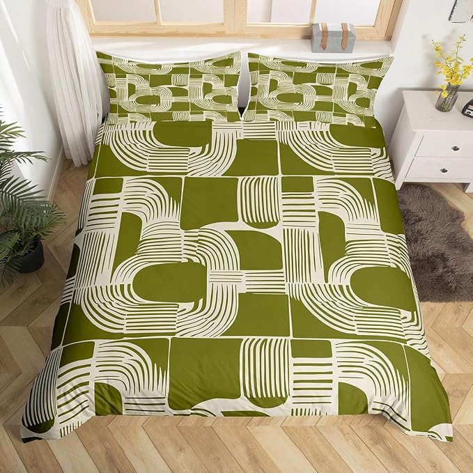 Erosebridal Bohemian Geometric Duvet Cover King Size for Boys Mid Century Abstract Bedding Set Boho Ethnic Comforter Cover for Kids Teens Youth Women Room Modern Abstract Striped Bed Sets