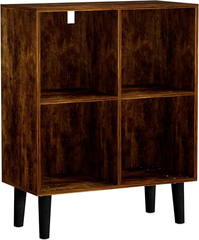 4 Cube Bookcase, Wooden Book Shelf Cube Storage Organizer with Legs, 2 Tier Bookshelf Freestanding Open Shelves for Living Room, Bedroom, Home Office (Brown, 4 Cube)