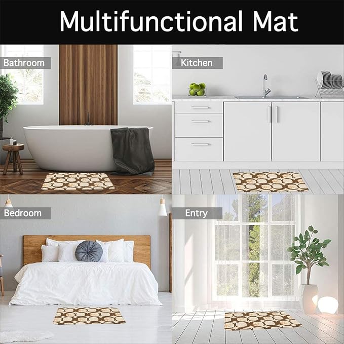 Mid Century Modern Bath Mat Abstract Atomic Geometric Retro 1950s Brown Bathroom Kitchen Toilet Rugs,18x48 Inch