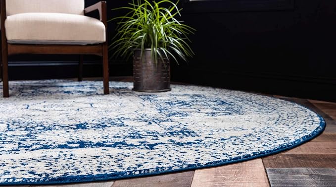 Unique Loom Bromley Collection Area Rug - Wells (8' Round, Ivory and Blue/ Ivory)