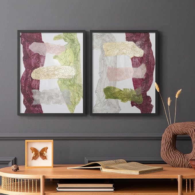 Renditions Gallery Set of 2 Peel & Stick Framed Prints, Abstract Wall Art, Mix Color Dyed Textures Wall Decor, Re-Stickable - Ready to Hang - 11"x14" - Black Frame LT588