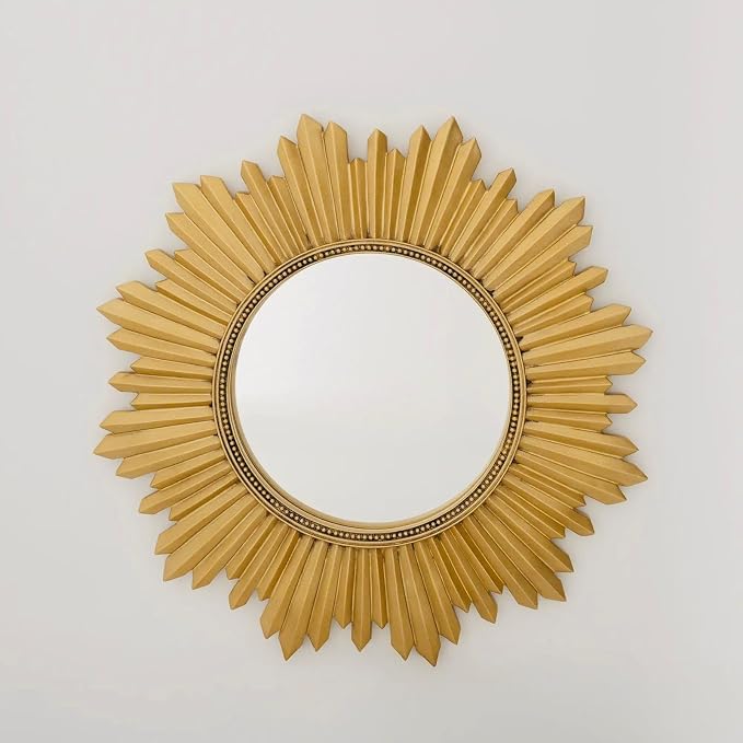 Armanda Collection Sunburst Round Wall Mirror Handmade Resin Frame Decorative Home Accent (Gold)
