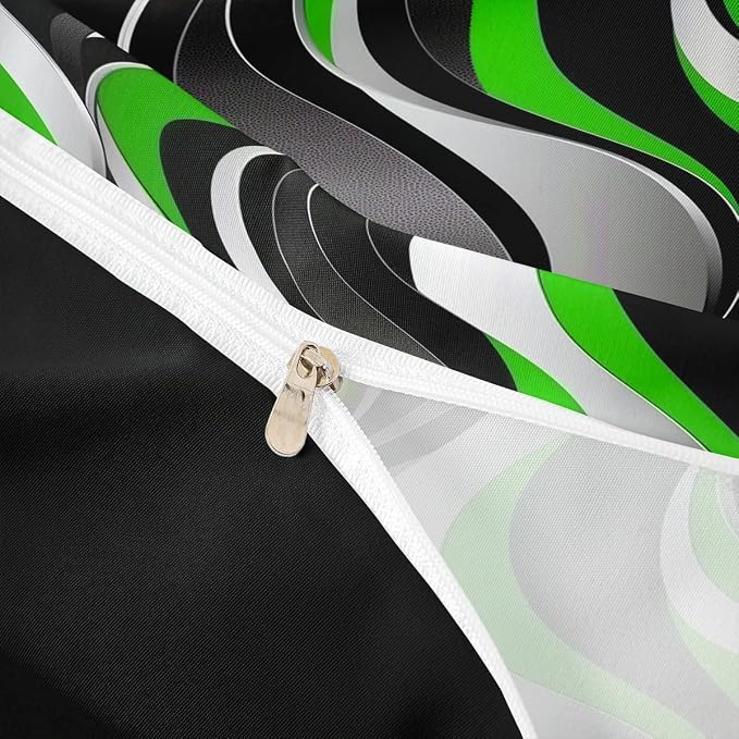 Erosebridal Geometric Wavy Lines Duvet Cover Toddler for Kids Boys Girls,Minimalist Abstract Art Comforter Cover,Modern Aesthetic Bedding Set,Green Grey Black Bed Set with 1 Pillowcase Bedroom Decor