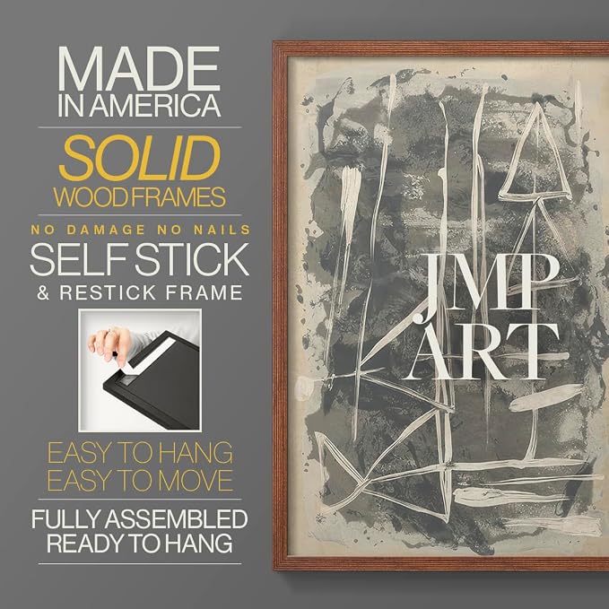 Renditions Gallery Set of 2 Peel & Stick Framed Prints, Trendy Abstract Wall Art, Textured Linework Striking Wall Decor, Re-Stickable - Ready to Hang - 11"x14" - Walnut Frame LT588