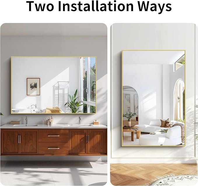 KOCUUY Large Gold Bathroom Mirror, 60x40 Inch Rectangular Mirror for Bathroom Sink, Oversized Wall Mirror with Metal Gold Frame for Living Room, Farmhouse, Entryway, Hang Horizontal/Vertical