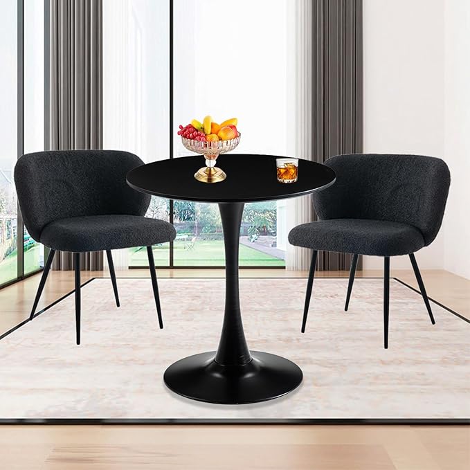 Black Round Dining Table, Small Circle Dining Table for 2 Person, Modern 27.5" Tulip Table Kitchen Dinner Coffee Small Social Tables for Dining Room, Living Room, Restaurant, Cafe