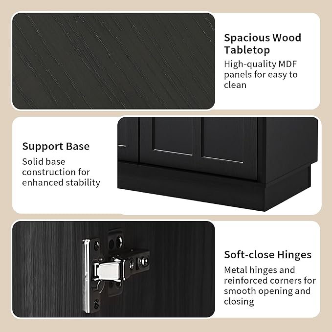 66.5" Sideboard Buffet Cabinet with Storage, Modern Credenza with Arched Doors, Large Wood Accent Cabinet for Living Room Entryway (Black)