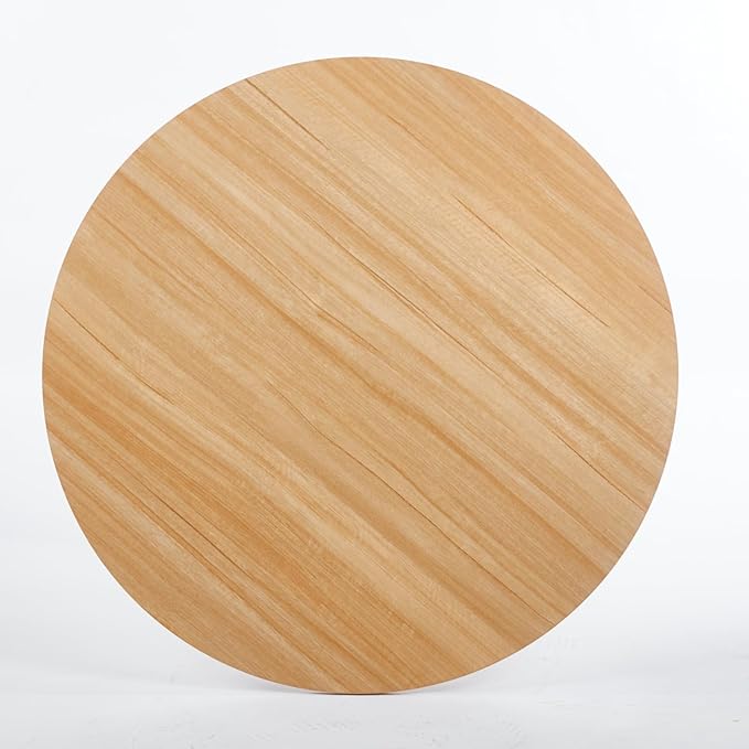 42 Inch White and Oak Round Dining Table for 4-6 Person,Mid-Century Oak Tulip Kitchen Table, Pedestal Metal Base Table for Kitchen Dining Room