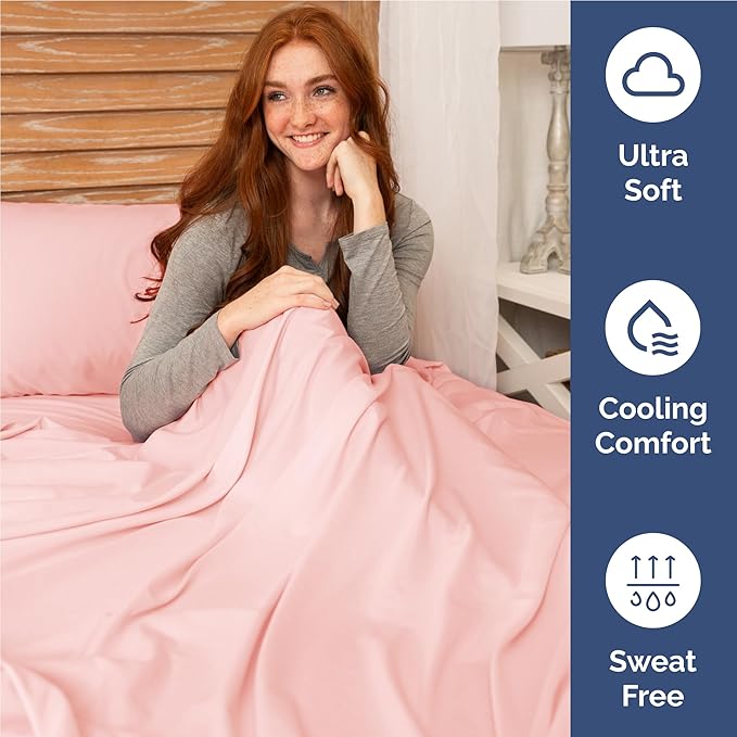 Full Size 4 Piece Sheet Set - Comfy Breathable & Cooling Sheets - Hotel Luxury Bed Sheets for Women & Men - Deep Pockets, Easy-Fit, Extra Soft & Wrinkle Free Sheets - Baby Pink Oeko-Tex Bed Sheet Set