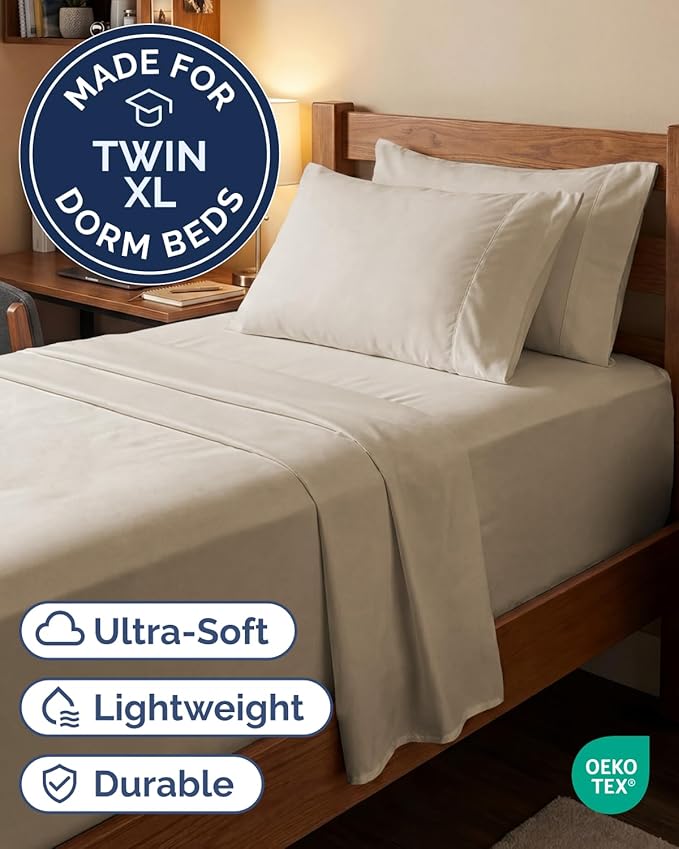 Extra Deep Twin XL Sheet Set - 4 Piece College Dorm Bed Sheets Set with Extra Deep Pockets - Ultra-Soft, Comfy & Breathable Bedding for Women, Men, Kids & Teens - Wrinkle Free & Fade Resistant - Wheat