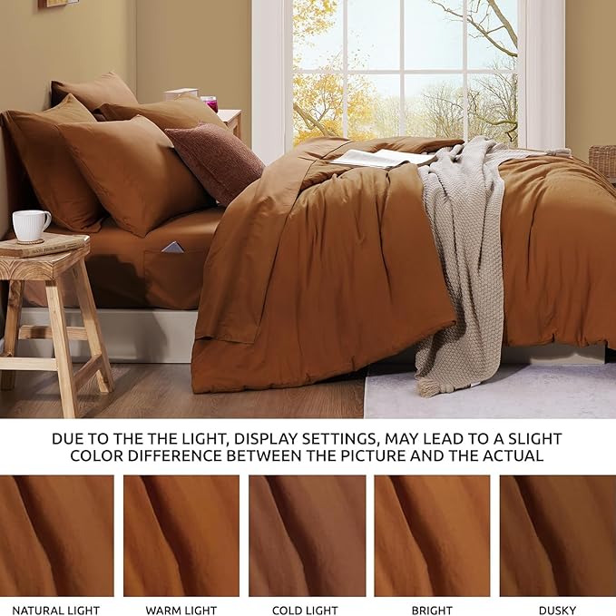 WRENSONGE Oversize King Size Comforter Set- 7 Pieces Soft Terracotta Bed in a Bag with Fitted Sheet, Flat Sheet, 2 Pillow Shams, 2 Pillowcases, Warm Bedding Sets for All Season