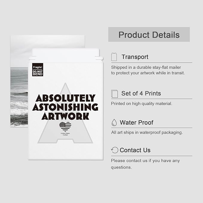 SIGNWIN Poster Bathroom Decor 8"x10"x 4, Wall Art Room Decor Multicolor for Living Room, Bedroom, Office White Minimal Ocean Beach Seashore Coastal Landscapes Nature Wilderness Realism Landscape