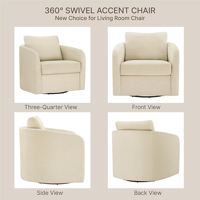 Swivel Accent Chair, Upholstered Barrel Chair with Washable Slipcover for Living Room Bedroom Reading Waitingroom,Sand
