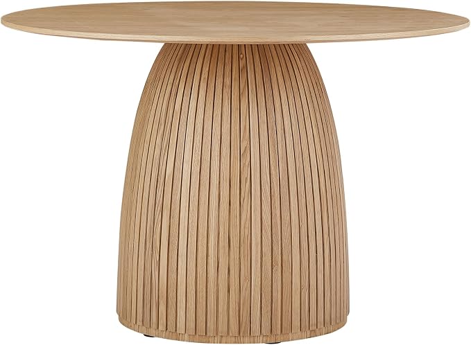 JUSTONE 47.2''Round Dining Table for 4,Modern Kitchen Table with Wooden Pedestal Base,Minimalist Elegant Dining Table for Living Room, Dining Room(φ47.2"x29.5"H, Natural Wood)