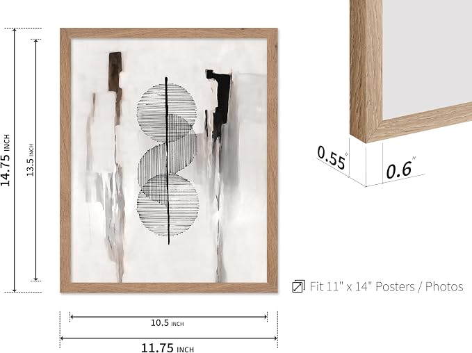 Poster Master Circle Lines Poster - Line on Ink Wash Print - Drawing Art - Geometric Art - Abstract Art - Line Art - Modern Art - Aesthetic Art - Bedroom or Living Room Decor - 11x14 Beige Framed