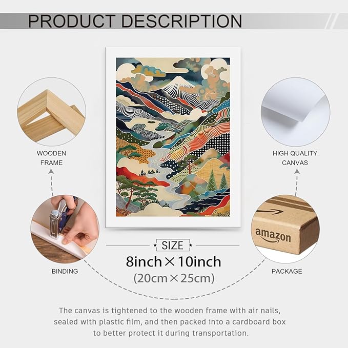 Japanese Mount Fuji Poster Colorful Nature Landscape Mountain Wall Art 08x10 inch Framed Modern Trendy Abstract Aesthetic Canvas Prints Wall Decor for Home Bedroom