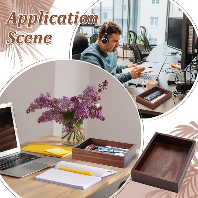 UNICRAFTALE Wood Desk Organizer Tray Rectangle Letter Tray for Office Desktop Organizer Brown Vintage Wood Paper Trays Magazine Holder Trays for File Pens Mail Keys 9.44"x6.69"x1.9"