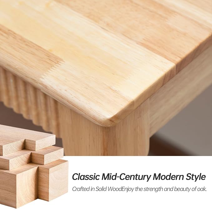 100% Solid Wood Desk with Drawers, Small Home Office Writing Wooden Desk, Vintage Wood Desk for Small Spaces, Bedroom, Work Study Computer Table with Fluted Design and Hooks (Natural)