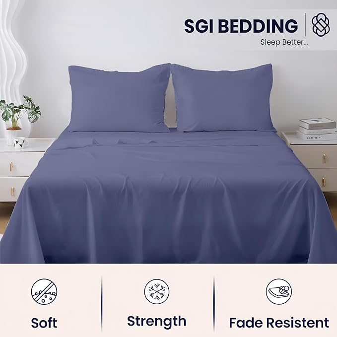 SGI bedding 100% Egyptian Cotton Sheets RV King Size – 600 Thread Count Sheets Set, Soft, Cooling, 15" Deep Pocket, Luxury Hotel Bedding, Breathable, Durable - Mediterranean Blue