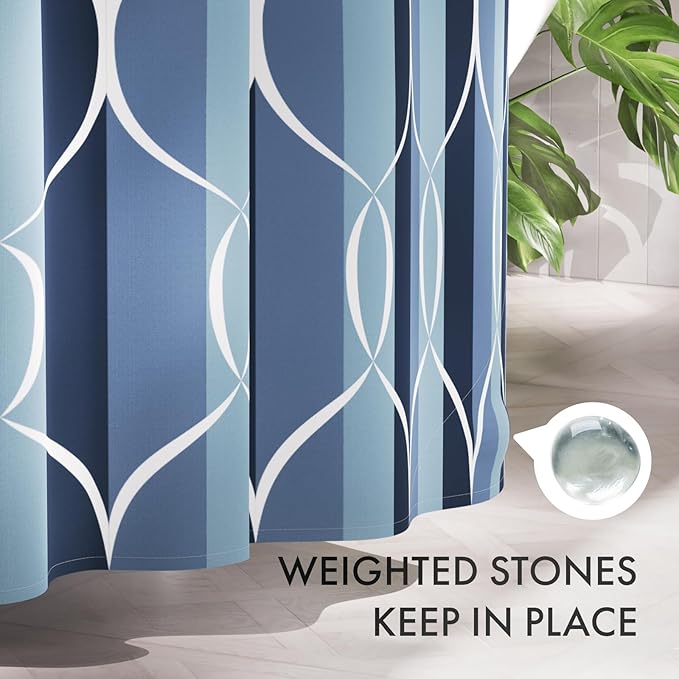 AmazerBath Shower Curtain Blue, Geometric Cloth Shower Curtain Sets with 12 Shower Curtain Hooks, Luxury Hotel Quality Washable Farmhouse Polyester Fabric Fall Bathroom Shower Curtains, 72x72 Inches