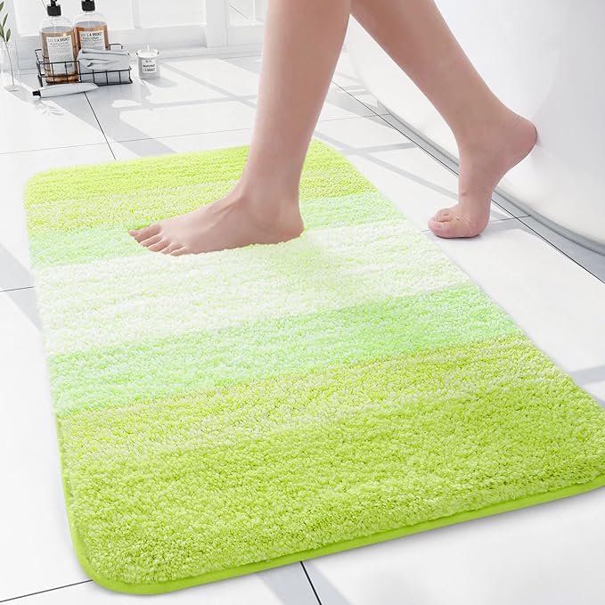 Arotive Microfiber Bathroom Rugs, Shaggy Soft and Absorbent Contour Toilet Rugs, Non-Slip, Thick Plush Machine Washable Dry Bath Mats for Toilet Base, 24x16, Light Green, Rectangular