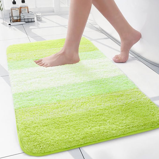 Arotive Microfiber Bathroom Rugs, Shaggy Soft and Absorbent Contour Toilet Rugs, Non-Slip, Thick Plush Machine Washable Dry Bath Mats for Toilet Base, 24x16, Light Green, Rectangular